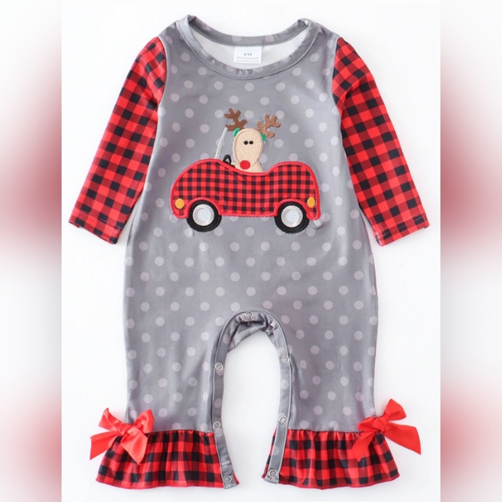 Baby Girl Ruffles and Buffalo Plaid Romper NWOT
